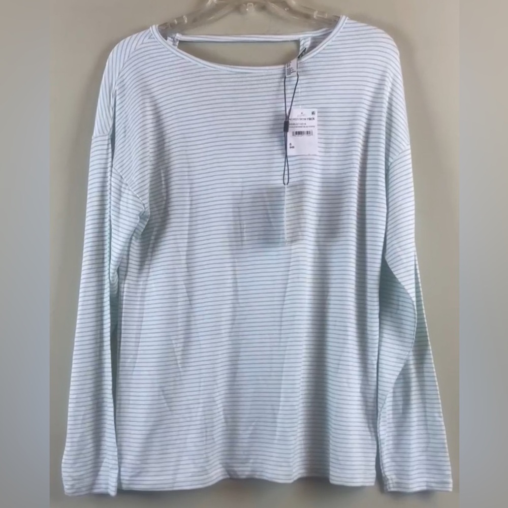 NWT H by Halston blue white Striped Crew Neck V-Back Long Sleeve Top Size Small - Picture 3 of 10